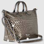 Italian Genuine Woven-Embossed Metallic Suede Top-Handle Bag | Urbino