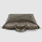 Italian Genuine Woven-Embossed Metallic Suede Top-Handle Bag | Urbino