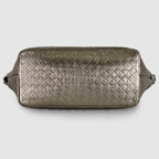 Italian Genuine Woven-Embossed Metallic Suede Top-Handle Bag | Urbino