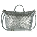 Italian Genuine Woven-Embossed Metallic Suede Top-Handle Bag | Urbino