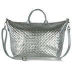 Italian Genuine Woven-Embossed Metallic Suede Top-Handle Bag | Urbino