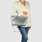 Italian Genuine Woven-Embossed Metallic Suede Top-Handle Bag | Urbino