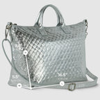 Italian Genuine Woven-Embossed Metallic Suede Top-Handle Bag | Urbino