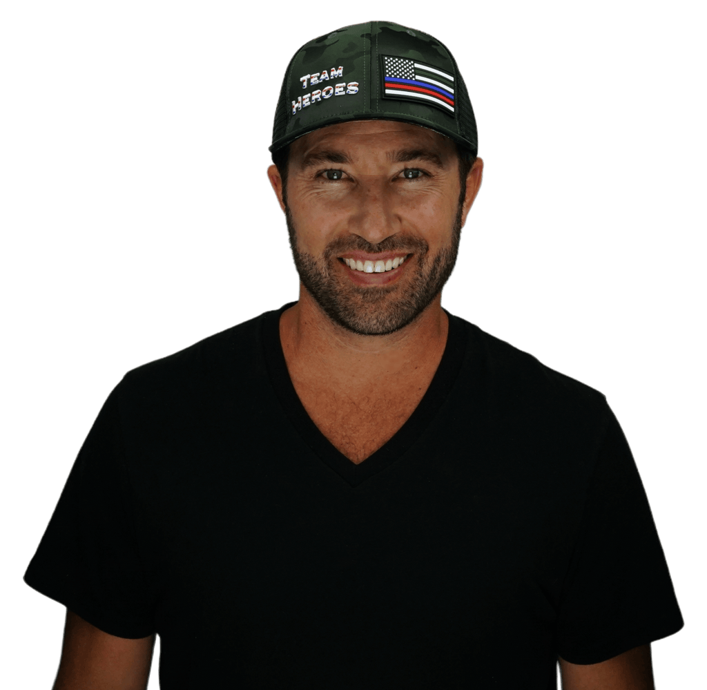Team Heroes Hat - Baseball Hat Fit - Green Camo / Black - Trucker Mesh