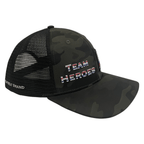 Team Heroes Hat - Baseball Hat Fit - Green Camo / Black - Trucker Mesh
