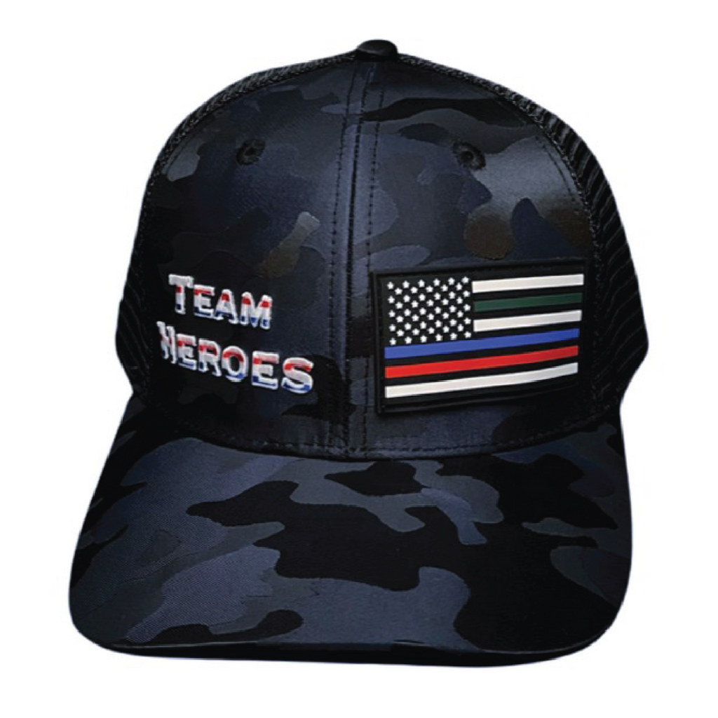 Team Heroes Hat - Baseball Hat Fit - Navy Camo / Black - Trucker Mesh