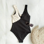 Two Tone Scallop Trim One Piece Swimsuit