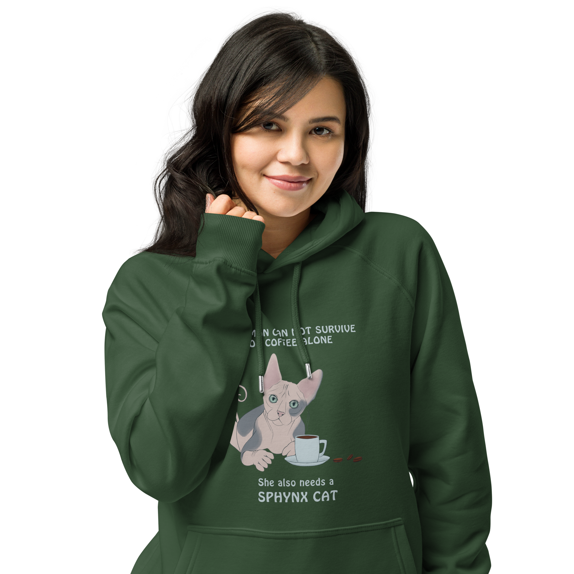 "WOMAN CAN'T SURVIVE ON COFFEE ALONE" ECO HOODIE