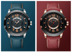 Men's Waterproof  Sport Watch With Leather  Belts  And Large Numbers Details Unique Design Perfect Gift