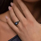 Vintage Gothic Style Synthetic Rainbow Stone Ring with Imitation Black Zirconia