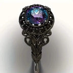 Vintage Gothic Style Synthetic Rainbow Stone Ring with Imitation Black Zirconia