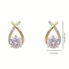 Vintage Style Stud Earrings - Embellished with Rhinestones, Cross Line Design