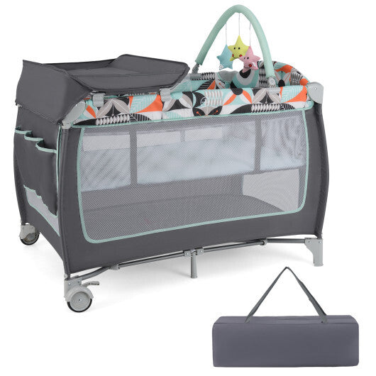 Babyjoy 3-in-1 Portable Baby Playard with Zippered Door and Toy Bar-Blue