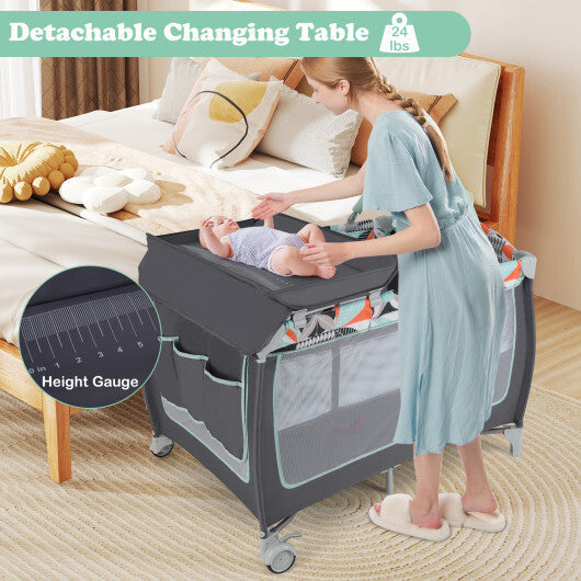 Babyjoy 3-in-1 Portable Baby Playard with Zippered Door and Toy Bar-Blue