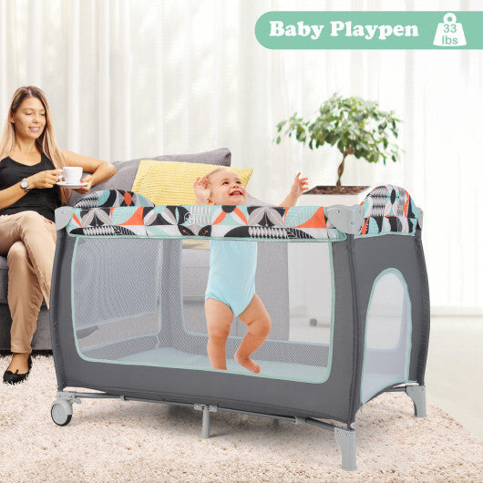 Babyjoy 3-in-1 Portable Baby Playard with Zippered Door and Toy Bar-Blue