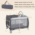 Babyjoy 3-in-1 Portable Baby Playard with Zippered Door and Toy Bar-Gray