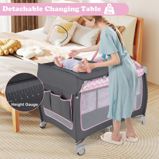 Babyjoy 3-in-1 Portable Baby Playard with Zippered Door and Toy Bar-Pink