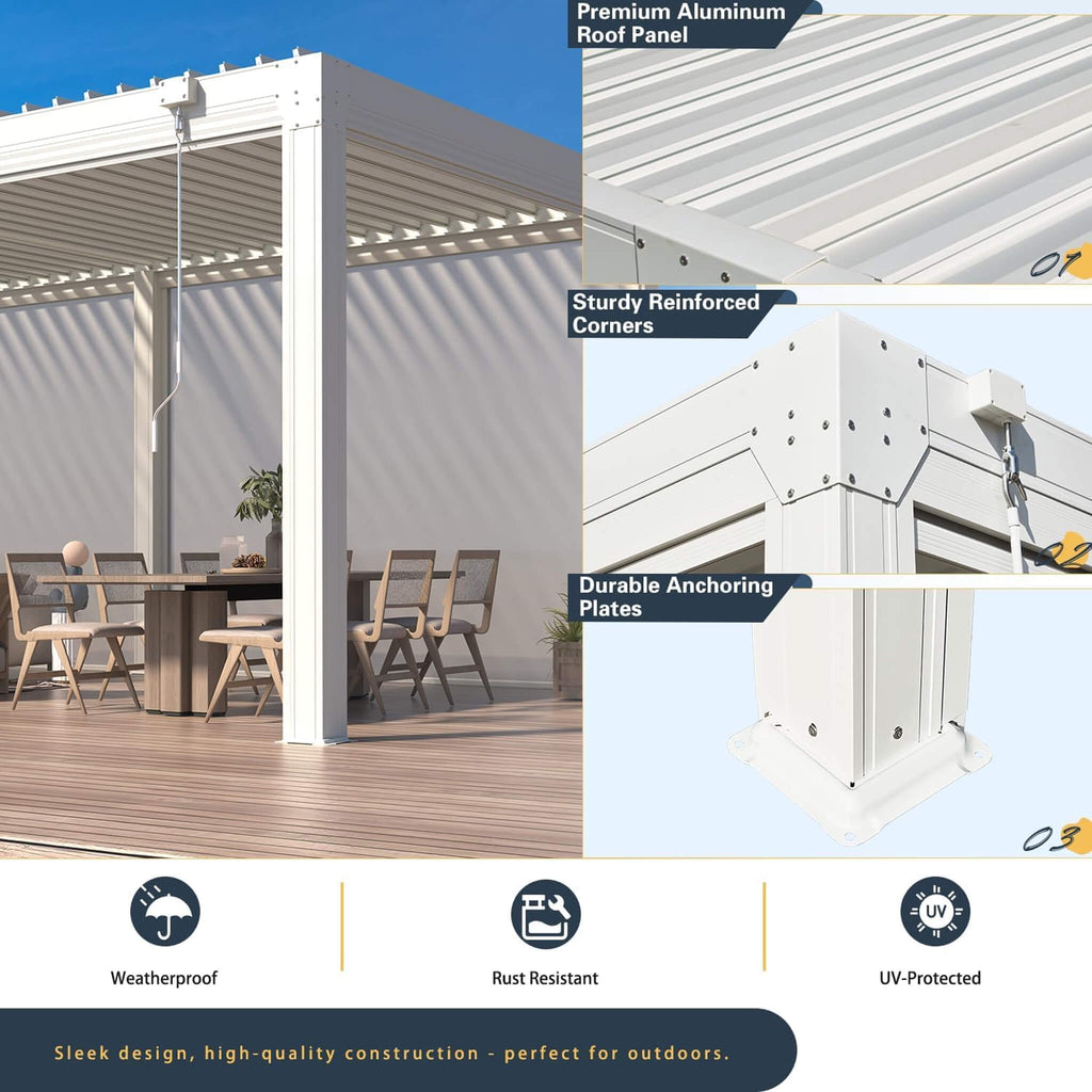 Louvered Aluminum Pergola With Adjustable Roof And Pull-Down Screens (SAK46817)