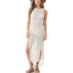Women Hollow Out Sleeveless Bikini Swimsuit Side Split Long Beach Dresses