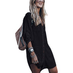 Women Loose Long Sleeve Swimsuit Cover Ups Button Down Beach Shirt
