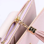 Women Pink PU Leather Short Wallet Trendy New Fashion  Vintage Mini Purses Cute Feather Design Wallets