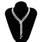 Women's Elegant Multi-Layered Faux Pearl Necklace, Boho Tassel Pendant, Dual-Strand Jewelry