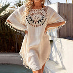Women's Swimwear Cover Up Beach Dress Tassel Printing Hole
