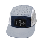 Yoga Hat - 5 Panel - Ponytail - Gray / Navy / White - Laser Mesh