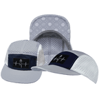 Yoga Hat - 5 Panel - Ponytail - Gray / Navy / White - Laser Mesh