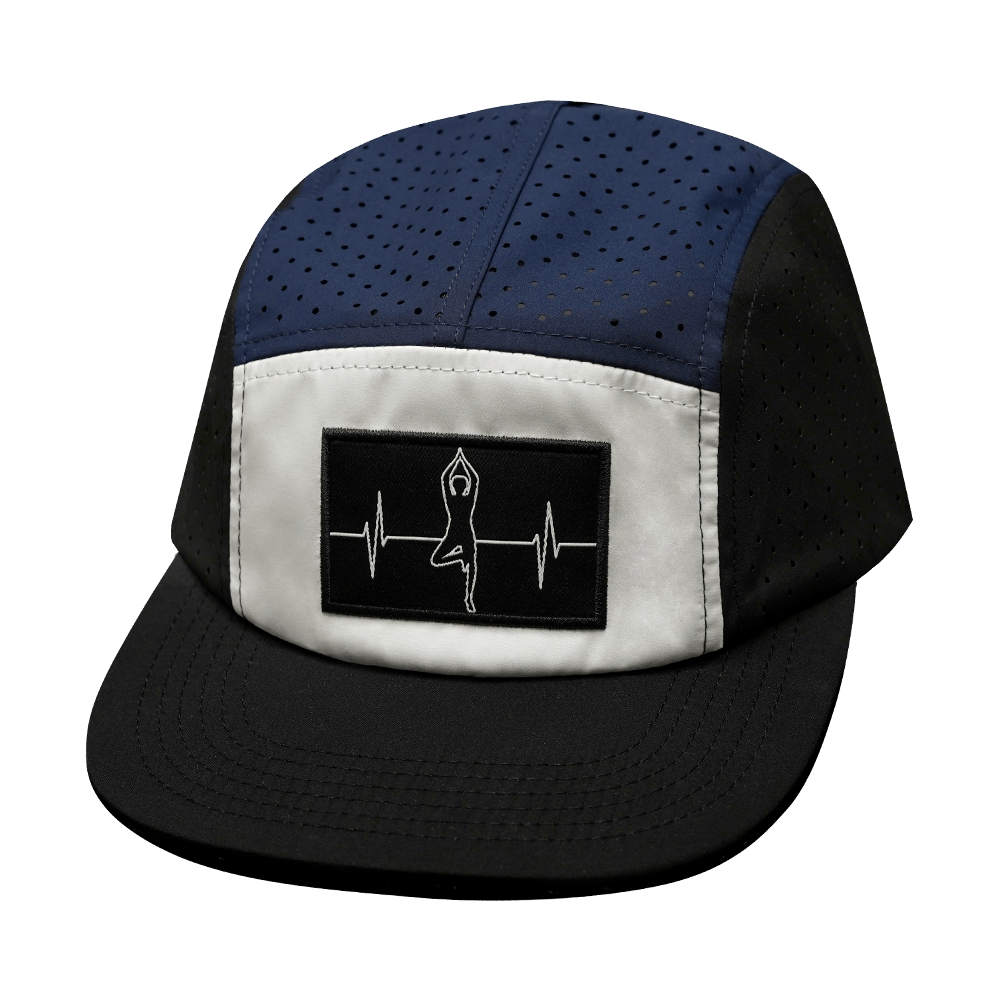 Yoga Hat - 5 Panel - Ponytail - Black / White / Navy - Laser Mesh