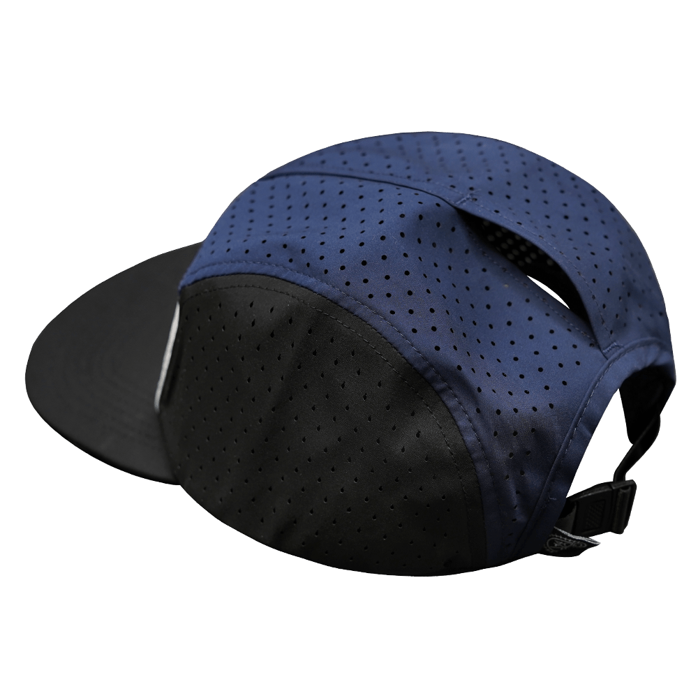 Yoga Hat - 5 Panel - Ponytail - Black / White / Navy - Laser Mesh