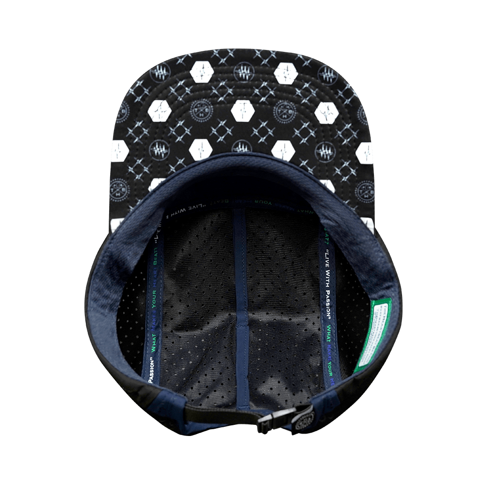 Yoga Hat - 5 Panel - Ponytail - Black / White / Navy - Laser Mesh
