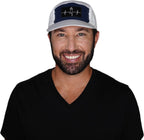 Yoga Hat - 5 Panel - Ponytail - Gray / Navy / White - Laser Mesh