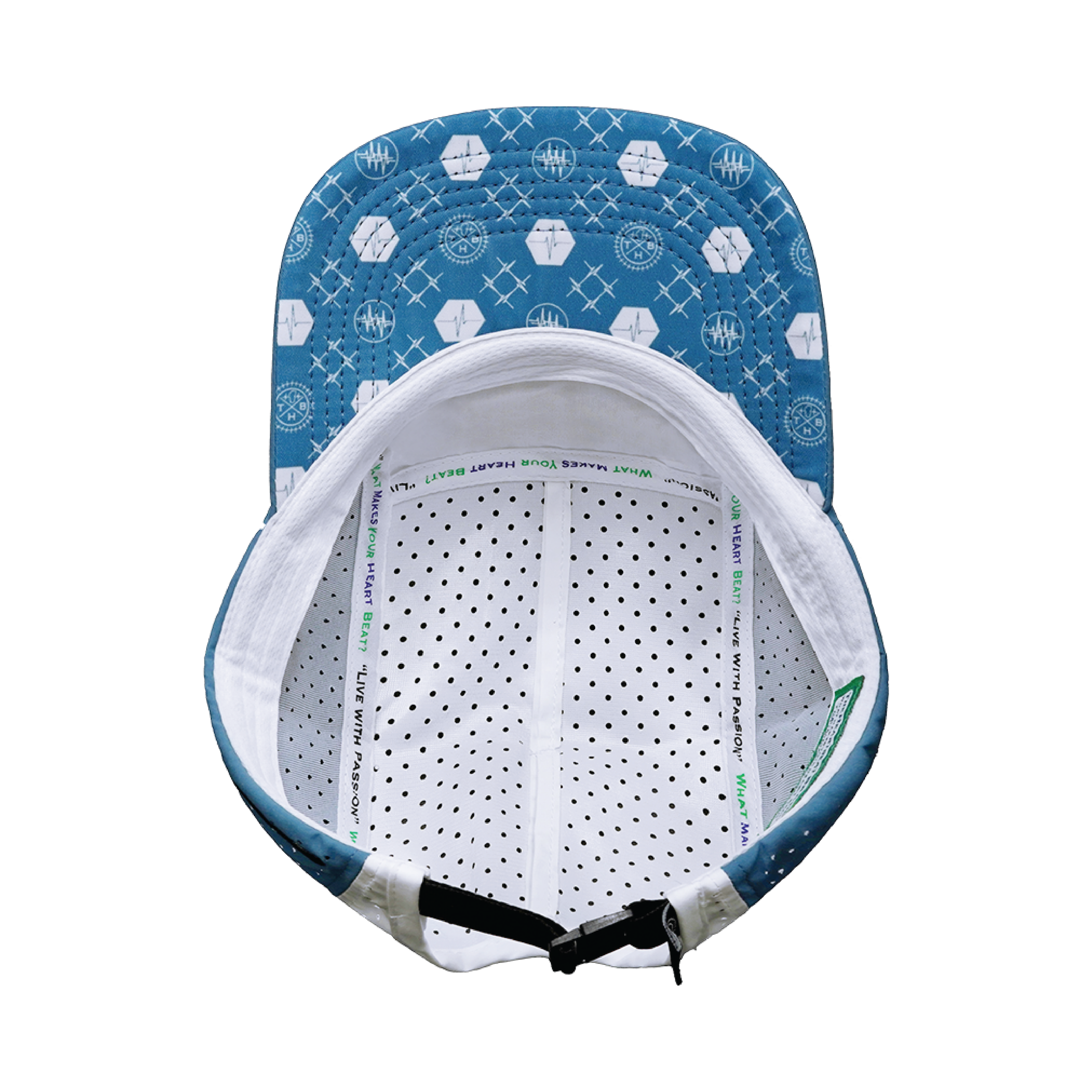 Yoga Hat - 5 Panel - Ponytail - Light Blue / White - Laser Mesh