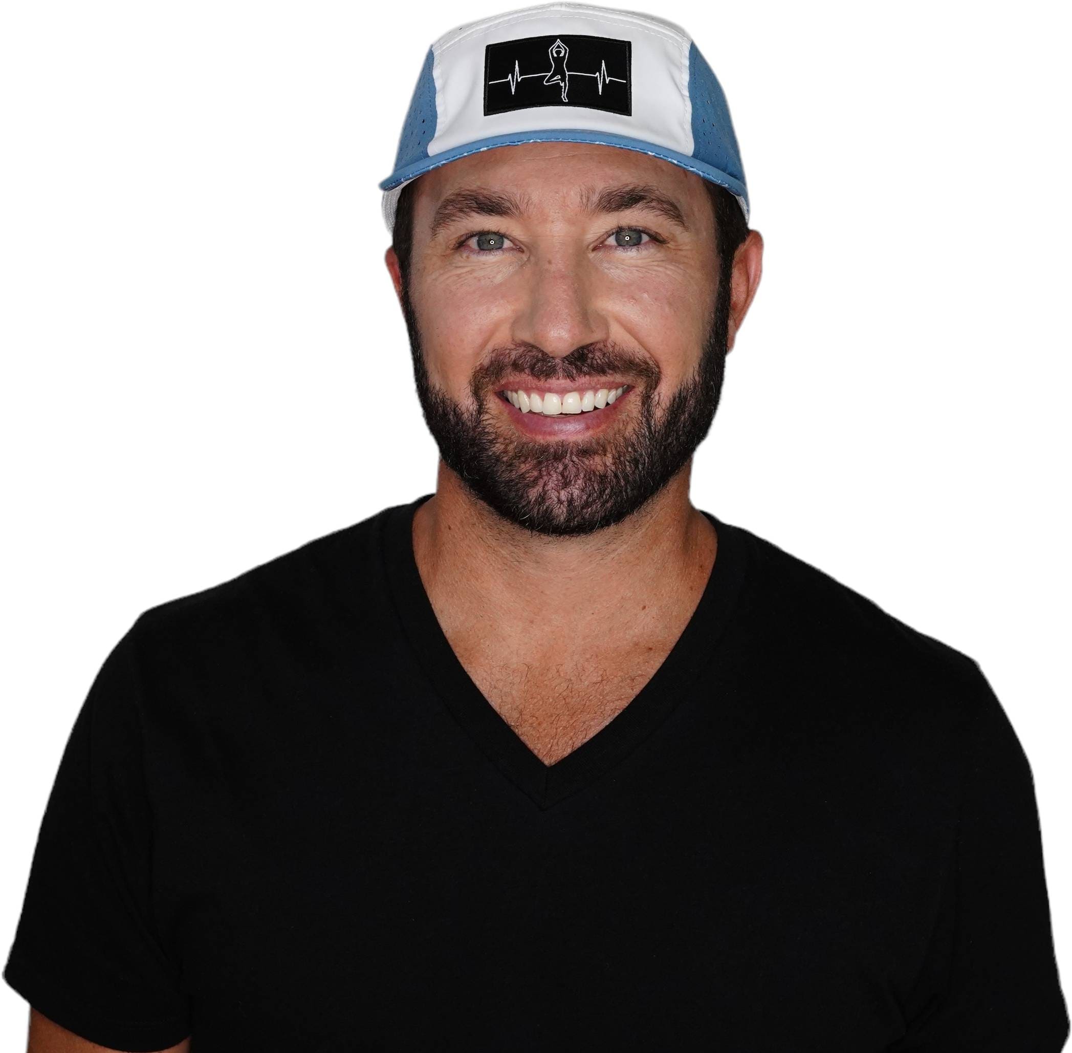 Yoga Hat - 5 Panel - Ponytail - Light Blue / White - Laser Mesh