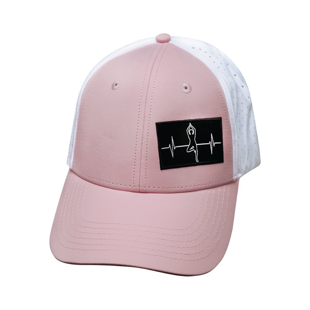 Yoga Hat - Low Profile - Ponytail - Pink / White - Laser Mesh
