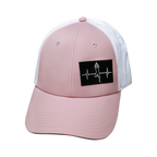 Yoga Hat - Low Profile - Ponytail - Pink / White - Laser Mesh