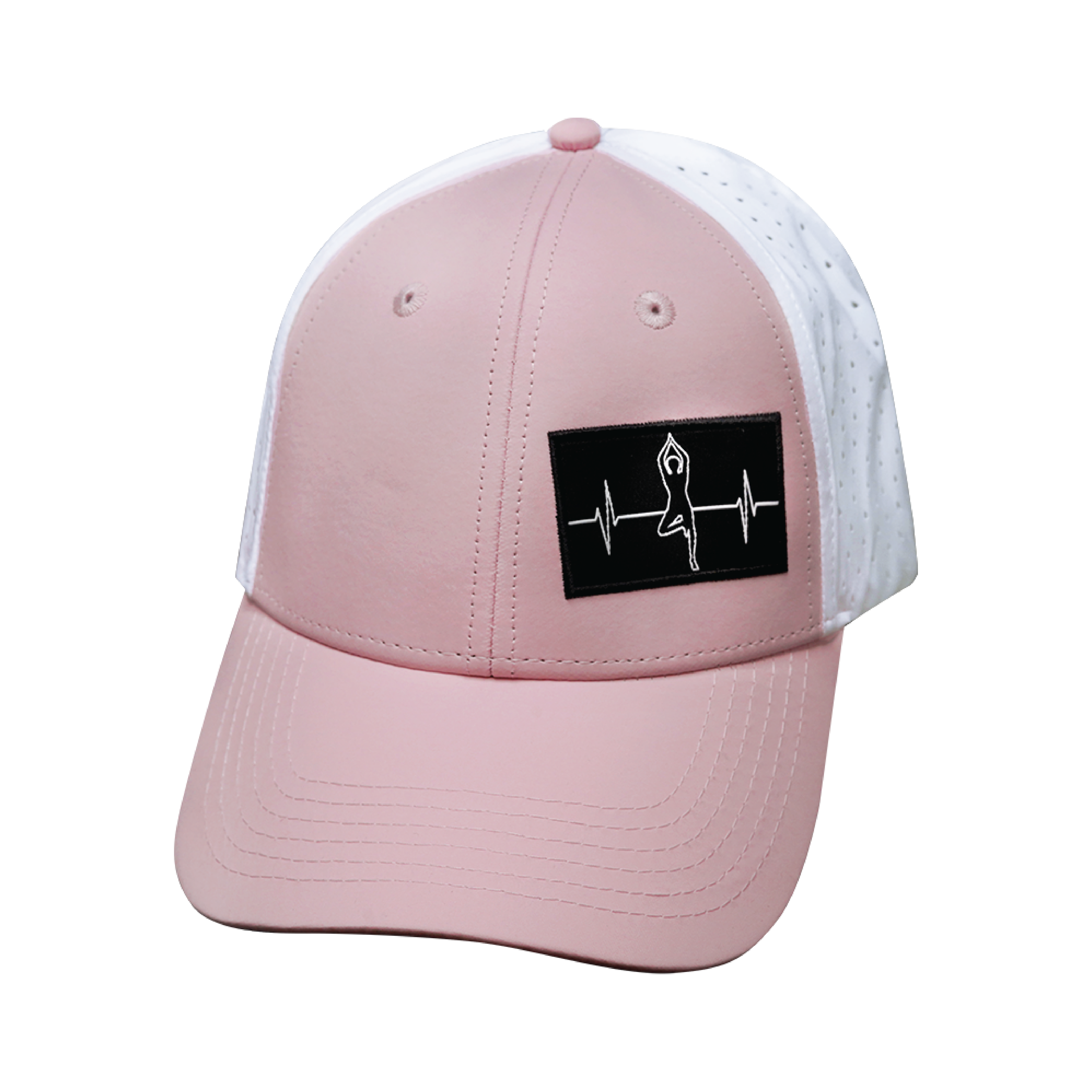 Yoga Hat - Low Profile - Ponytail - Pink / White - Laser Mesh