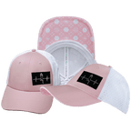 Yoga Hat - Low Profile - Ponytail - Pink / White - Laser Mesh