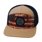 **YOUTH** Color Vibes Hat - Flat Bill - Stained Flag - Light Tan / Navy - Laser Mesh