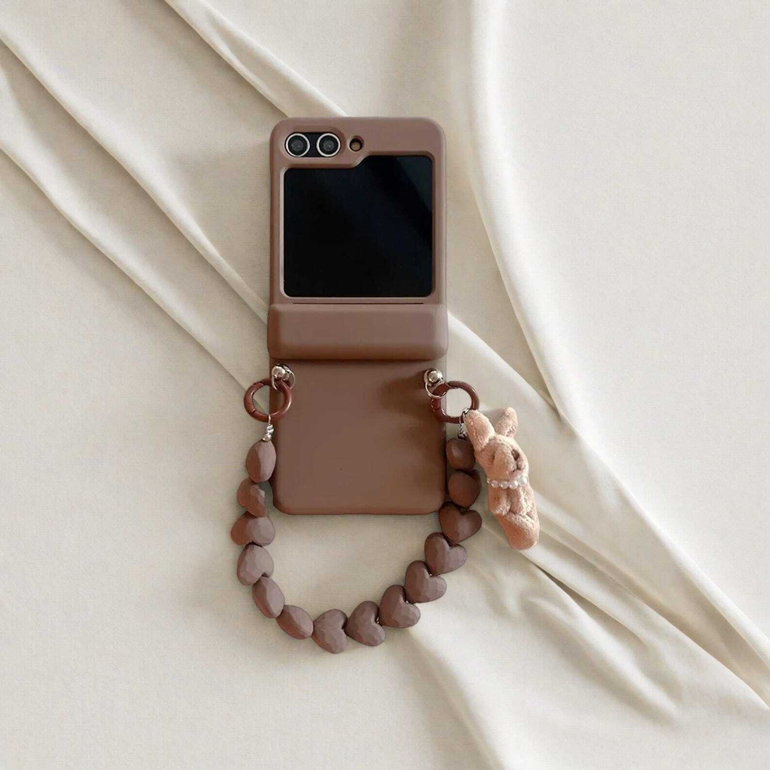 Rabbit Bracelet Phone Case for Samsung Galaxy Z Flip 3/4/5/6 - Matte Shockproof Back Cover with Card Slot and Cute Design