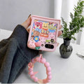 Cute Rabbit Bracelet Hinge Case for Samsung Galaxy Z Flip 3 4 5 6 - Stylish Protective Cover with Secure Chain Grip for Zflip5 Zflip6